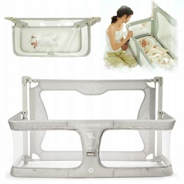 Primabobo - Bariera de pat 3 in 1, Transformabila in patut co-sleeping si tarc, Lungimea bariera 120 cm, Cadru din aluminiu, Centuri pentru ancorare pat incluse, 120 × 50 × 70 cm, Gri