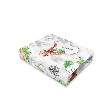 Qmini - Cearceaf cu elastic pentru patut 140X70 cm, Din bumbac certificat Oeko Tex Standard 100, The continents