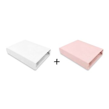 Set 2 cearceafuri cu elastic pentru patut 90x50 cm din bumbac Qmini white and powdery pink