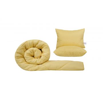 Set SomnART gama Coral, Pilota 200x220 cm si 2 perne 50x70 cm Galben