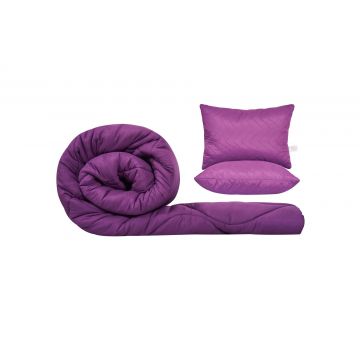 Set SomnART gama Coral, Pilota 200x220 cm si 2 perne 50x70 cm Purple Orchid