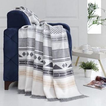 180×220 cm Patura Bumbac Organic, Tesatura Groasa, Gri/Bej, OZDBO8002 180×220 cm Patura Bumbac Organic, Tesatura Groasa, Gri/Bej, OZDBO8002