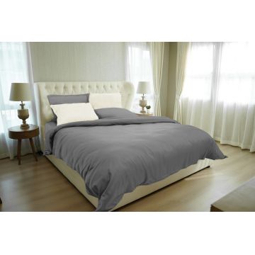 Lenjerie de pat, 2 persoane, 100% Bambus, 6 piese, 200x220 cm, Grey/Ivory