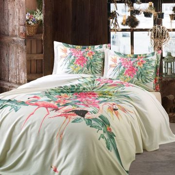 Lenjerie de pat 3D + Cuvertura 240x260xm, 100% Bumbac Satinat, 4 Piese, Model Floral, PIKE1006 Lenjerie de pat 3D + Cuvertura 240x260xm, 100% Bumbac Satinat, 4 Piese, Model Floral, PIKE1006