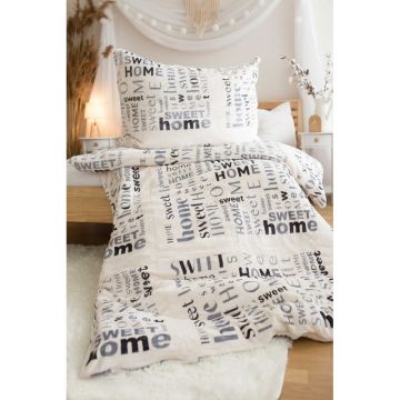 Lenjerie de pat crem din micropluș pentru pat de o persoană 140x200 cm Home Sweet Home – Jerry Fabrics