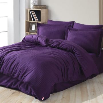 Lenjerie de pat Damasc Premium, 100% Bumbac Satinat, 6 Piese, Pat Dublu, Mov, SAB1002