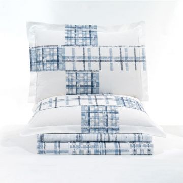 Lenjerie de pat Premium, Bumbac Poplin, Pat Dublu, Hobby Home, Carouri, Albastru/Alb, H1059