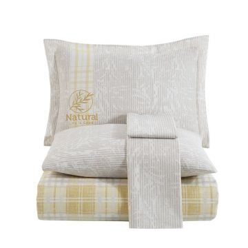 Lenjerie de pat Premium, Bumbac Poplin, Pat Dublu, Hobby Home, Carouri, Galben/Gri, H1058