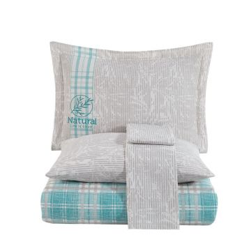 Lenjerie de pat Premium, Bumbac Poplin, Pat Dublu, Hobby Home, Carouri, Turcoaz/Gri, H1057