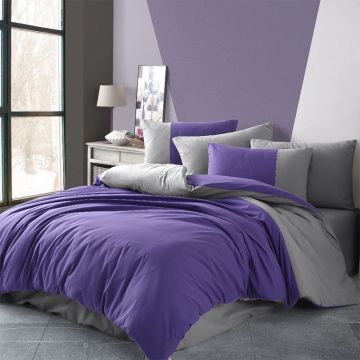 Lenjerie de pat Premium, Bumbac Poplin, Pat Dublu, Hobby Home, Imprimeu Modern, Gri/Mov, HOD1003