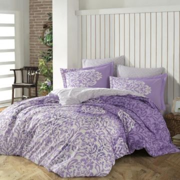 Lenjerie de pat Premium, Bumbac Poplin, Pat Dublu, Hobby Home, Stil Modern, Gri/Mov, H1080