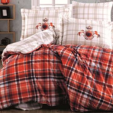 Lenjerie de pat Premium, Bumbac Poplin, Pat Dublu, Hobby Home, Tema Moderna, Bej/Portocaliu, H1030