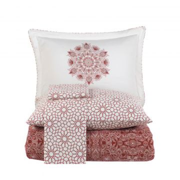 Lenjerie pat dublu, 100% Bumbac Satinat 200TC, 200x220cm, Alb/Somon, HS5014