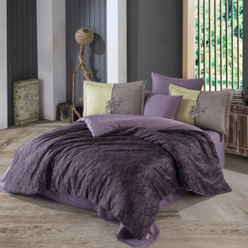 Lenjerie pat dublu, 100% Bumbac Satinat 200TC, 200x220cm, Mov, HS5015