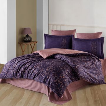 Lenjerie pat dublu, 100% Bumbac Satinat 200TC, 200x220cm, Mov/Roz pudrat, HS5006