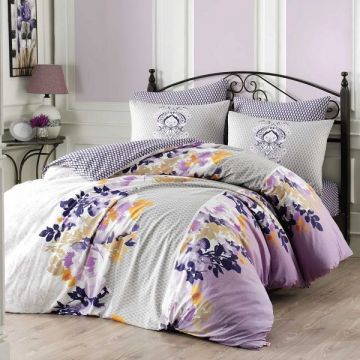 Lenjerie pat Premium, Pat Dublu, 100% Bumbac Ranforce, Hobby Home, Gri/Lila, H209