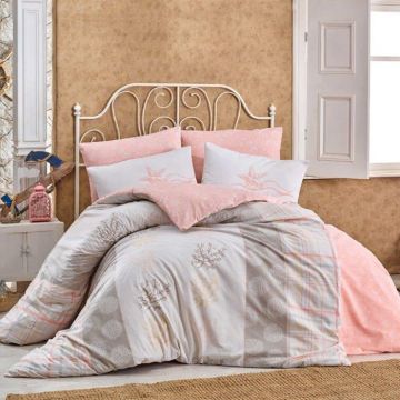 Lenjerie pat Premium, Pat Dublu, 100% Bumbac Ranforce, Hobby Home, Somon, H2019