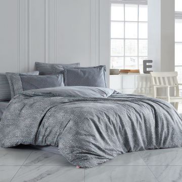 Lenjerie pentru pat dublu, bumbac poplin natural, 4 piese, 200x220cm, gri, H1112 Lenjerie pentru pat dublu, bumbac poplin natural, 4 piese, 200x220cm, gri, H1112