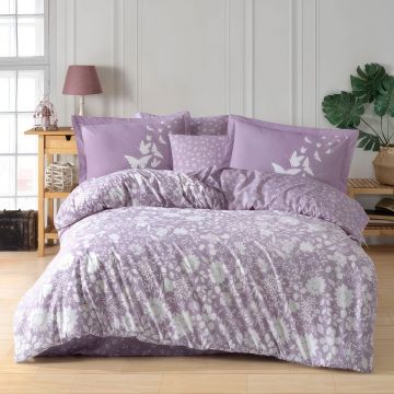 Lenjerie pentru pat dublu, bumbac poplin natural, 4 piese, 200x220cm, lila, H1108
