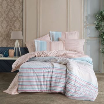 Lenjerie pentru pat dublu, bumbac poplin natural, 4 piese, 200x220cm, turcoaz, H1117 Lenjerie pentru pat dublu, bumbac poplin natural, 4 piese, 200x220cm, turcoaz, H1117