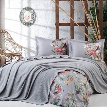 Pled Jacquard 240 x 260cm, Cearsaf de pat si 2 fete de perna 50×70cm, Bumbac Satinat 200TC, Gri, PIKE2006 Pled Jacquard 240 x 260cm, Cearsaf de pat si 2 fete de perna 50×70cm, Bumbac Satinat 200TC, Gri, PIKE2006