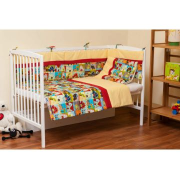 Protectie jumatate patut 60 x 120 cm KidsDecor Dinozauri cu galben din bumbac