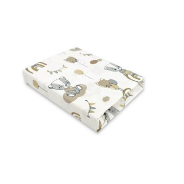 Qmini - Cearceaf cu elastic pentru patut co-sleeper, Theo, Dimensiune 85 x 46 cm, Din bumbac certificat Oeko Tex Standard 100, Teddy Bears on Rainbow, Beige