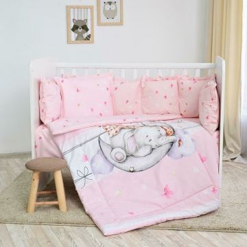 Set lenjerie pat 8 piese, 70x140 cm, bumbac ranforce, Butterflies Pink