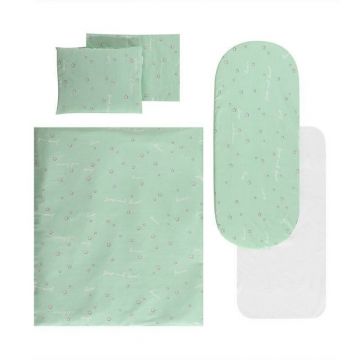 Set lenjerie pentru carucior, cu protectie impermeabila, 7 piese, Green Sleep&Dream