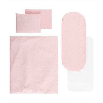 Set lenjerie pentru carucior, cu protectie impermeabila, 7 piese, Pink Sky