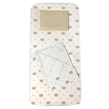 Deseda - Set 3 piese pat 120x60 cm cu cearsaf paturica si perna Coronite bej