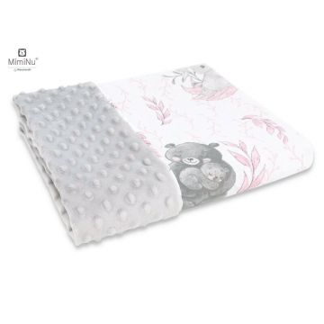 Paturica pufoasa, MimiNu, Cu doua fete, Dimensiune 75x100 cm, Din tesatura Minky si bumbac, Materiale certificate Oeko Tex Standard 100, Lulu Rose