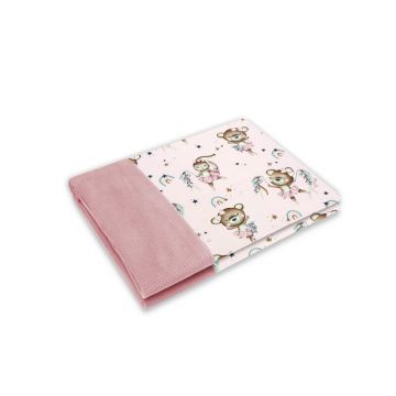 Paturica pufoasa, MimiNu, Cu doua fete, Dimensiune 75x100 cm, Din tesatura de catifea si bumbac, Materiale certificate Oeko Tex Standard 100, Design, Little Ballerina Pink