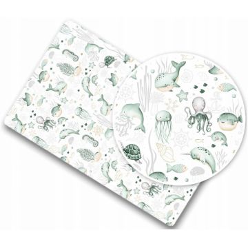 Cearceaf cu banda elastica 120x60 cm Green Sea Animals