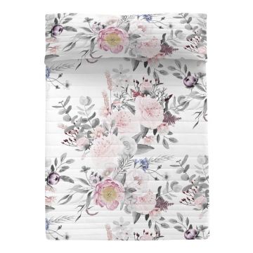 Cuvertură albă/roz matlasată din bumbac 180x260 cm Delicate bouquet – Happy Friday