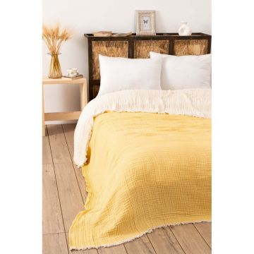 Cuvertură galbenă din muselină pentru pat dublu 230x250 cm – Mijolnir