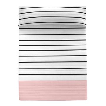 Cuvertură neagră-albă/roz matlasată din bumbac 180x260 cm Blush – Blanc