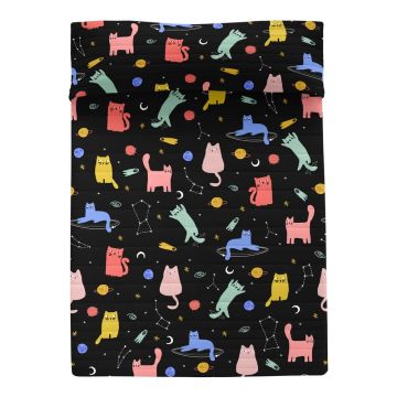 Cuvertură neagră matlasată 180x260 cm Cosmic cats – Aware