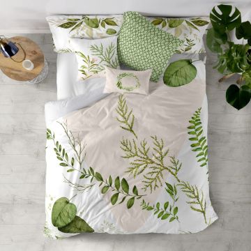 Husă de pilotă alb-verde din bumbac pentru pat dublu 200x200 cm Herbal – Happy Friday