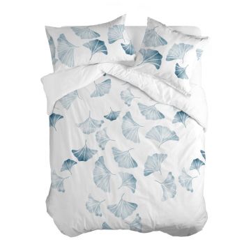 Husă de pilotă albă/albastră din bumbac pentru pat de o persoană 140x200 cm Ginkgo – Blanc
