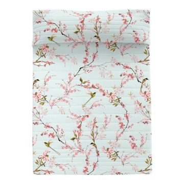 Cuvertură verde-mentă/roz matlasată din bumbac 180x260 cm Chinoiserie – Happy Friday
