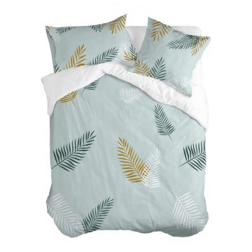 Husă de pilotă verde-mentă din bumbac pentru pat dublu 200x200 cm Foliage – Blanc