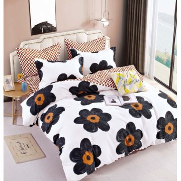 Lenjerie Din Bumbac Tip Finet 6 Piese Pentru Pat Dublu, Black Flowers