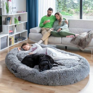Perna de podea pentru relaxare Human Dog Bed XXL, InnovaGoods, 190 x 140 x 25 cm, poliester, gri