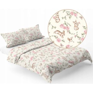 Set lenjerie pat copii, BabyMam Secret Garden, bumbac 100, compusa din husa de plapuma 140 x 200 cm inchidere cu fermoar si fata de perna 70 x 80 cm