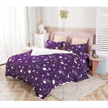 Lenjerie De Pat Cocolino Cu Blanita 4 Piese Pat 2 Persoane, Purple galaxy