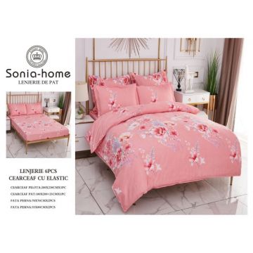 Lenjerie de pat din Bumbac Finet, Cearceaf cu Elastic - Pink