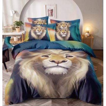 Lenjerie de Pat Finet 3D cu 2 Fete, 6 Piese, Pat 2 Persoane, Cool Lion