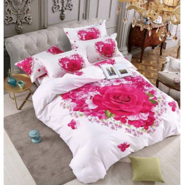 Lenjerie de Pat Finet 3D cu 2 Fete, 6 Piese, Pat 2 Persoane, Rose Pink