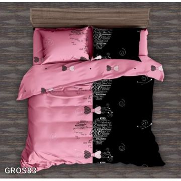 Lenjerie Din Bumbac Tip Finet 6 Piese Pentru Pat Dublu, Black Pink